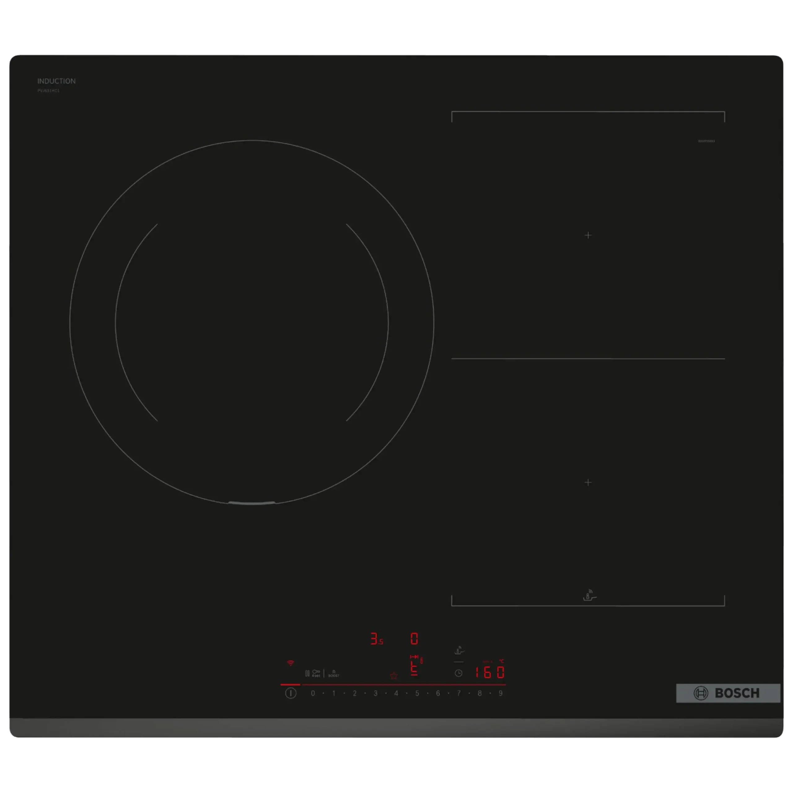 Placa inducción - Bosch PVJ631HC1E, 2 Zonas Flex, Zona grande 28 cm, Home Connect, 59.2 cm, Negro