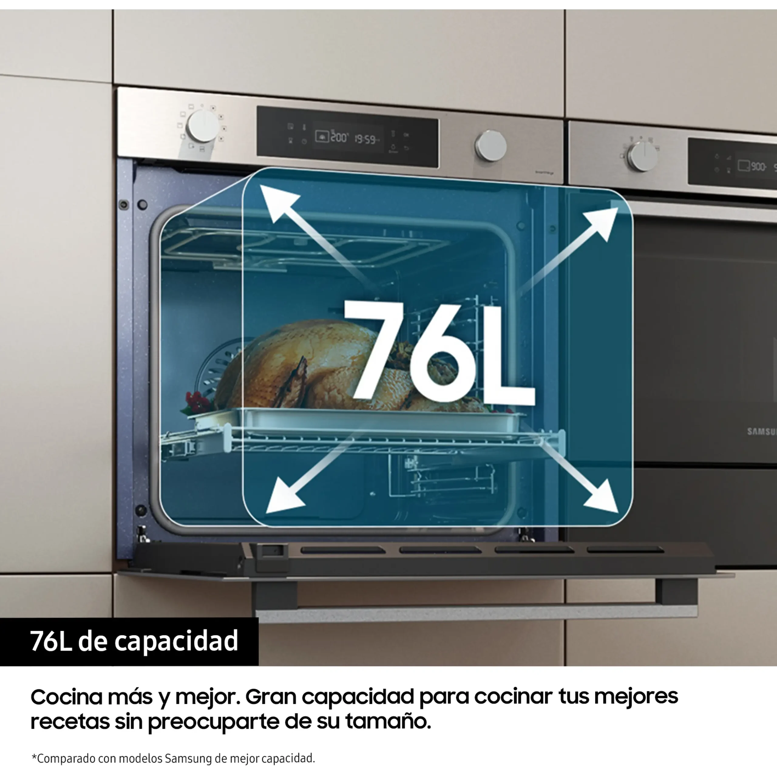 Horno - Samsung NV7B41301AS/U1, Multifunción, Pirolítico, 76l, 59.5 cm, WiFi, Inox - Imagen 5