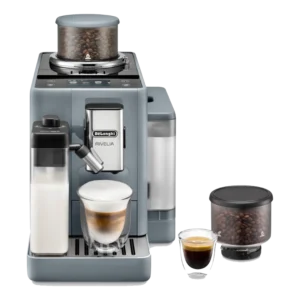 Cafetera superautomática - De'Longhi Rivelia EXAM440.55.G, 1450W, 19 bar, Molinillo integrado, LatteCremaHot, Depósito leche, Táctil, 16 recetas, Gris