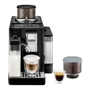 Cafetera superautomática - De'Longhi Rivelia EXAM440.55.B, 1450W, 19bar, Molinillo integrado, LatteCremaHot, Depósito leche, Táctil, 16 recetas, Negro