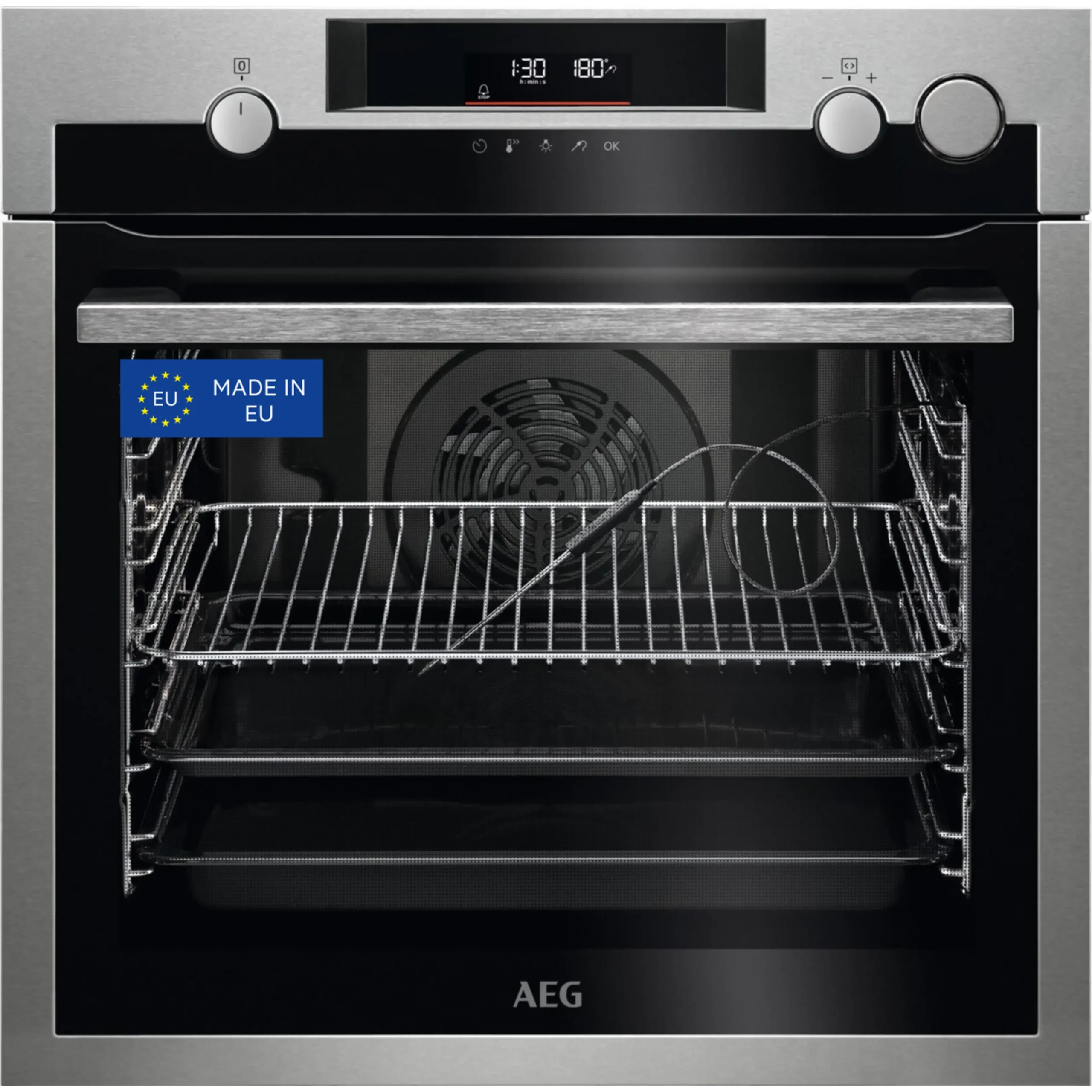 Horno a vapor - AEG BSE572360M, Multifunción, Pirolítico, 72 l, Sonda térmica, 60 cm, Inox