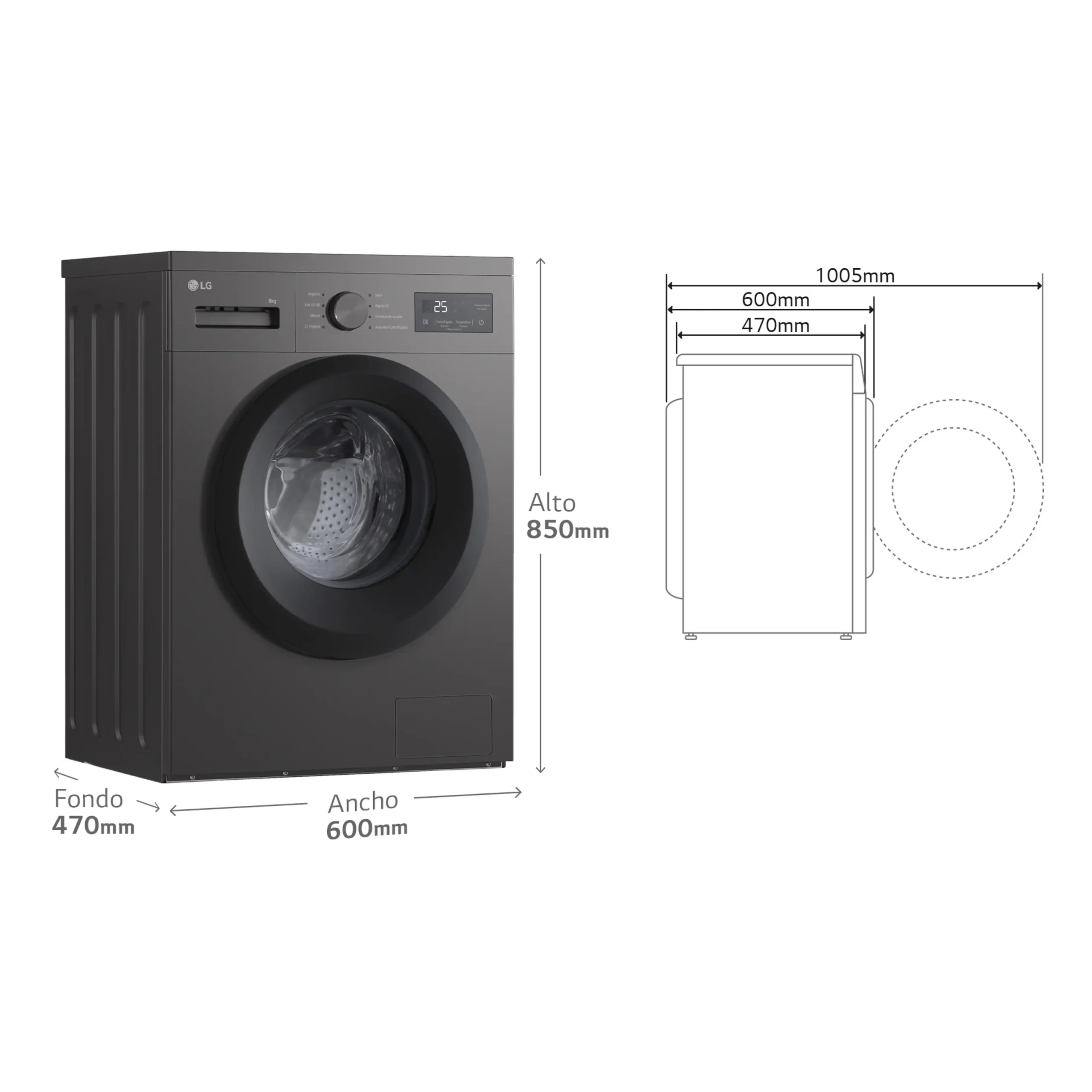Lavadora carga frontal - LG F4A10S8NDK, 8 kg, 1400 rpm, 8 programas, Grafito Silver – Image 2