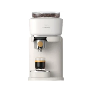 Cafetera express - Philips Baristina BAR302/20, De grano, Molinillo cerámico, 16 bares, Depósito 1,2L, Blanca con portafiltro madera, Espresso en 60 s