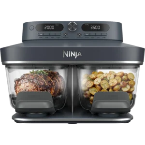 Freidora de aire - Ninja CRISPi DualZone, 2 recipientes de 3.8 l, 2860 W, 240 °C, Azul oscuro metalizado