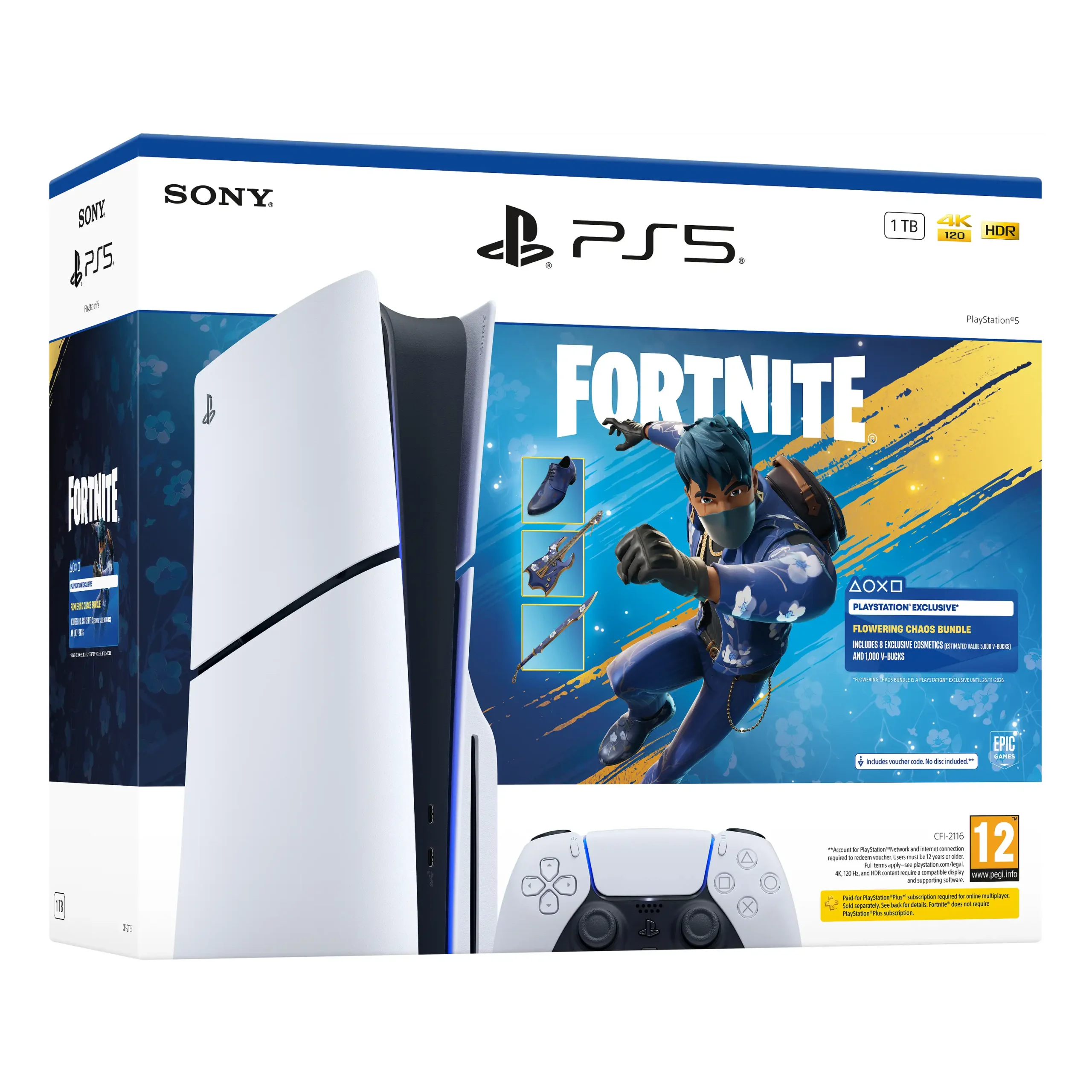 Consola PS5 - SONY Slim 1TB Edición Disco - Fortnite Flowering Chaos, 1 TB, White