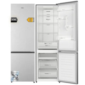 Frigorífico combinado - VOK EVR-308NCEI, Compresor Inverter, No Frost, Altura 185,5 cm, Capacidad 308 l, Inox